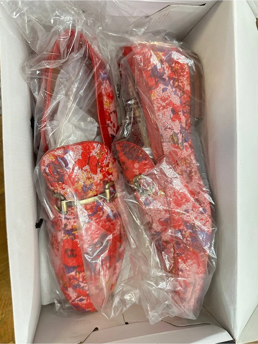 Aldo Red Floral Print Leather Bit Loafers